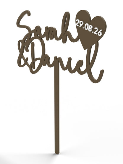 Hochzeit Cake Topper "Namen mit Datumsherz" Personalisiert - Happy Bumblebee