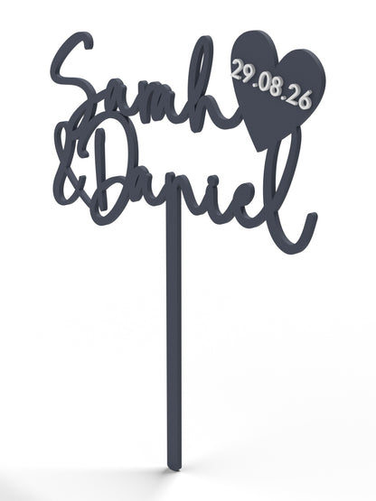 Hochzeit Cake Topper "Namen mit Datumsherz" Personalisiert - Happy Bumblebee