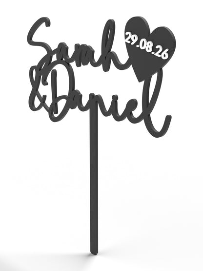 Hochzeit Cake Topper "Namen mit Datumsherz" Personalisiert - Happy Bumblebee