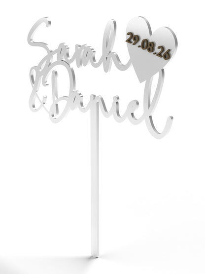 Hochzeit Cake Topper "Namen mit Datumsherz" Personalisiert - Happy Bumblebee
