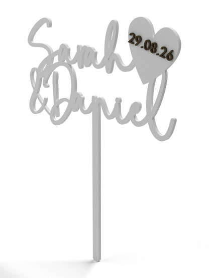 Hochzeit Cake Topper "Namen mit Datumsherz" Personalisiert - Happy Bumblebee