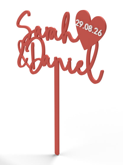 Hochzeit Cake Topper "Namen mit Datumsherz" Personalisiert - Happy Bumblebee