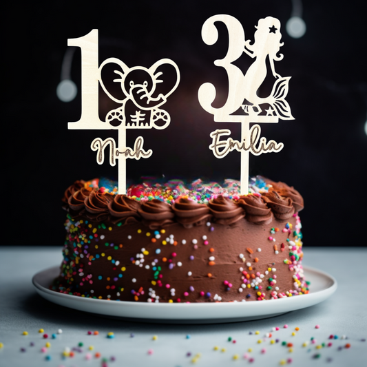 Geburtstag Cake Topper "Zahl mit Motiv" Personalisiert aus Holz - Happy Bumblebee
