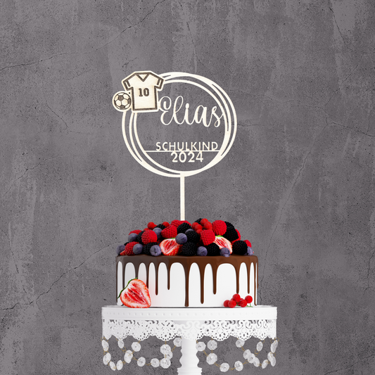 Einschulung Cake Topper "Fußball" Personalisiert aus Holz - Happy Bumblebee