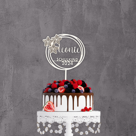 Einschulung Cake Topper "Sterne" Personalisiert aus Holz - Happy Bumblebee
