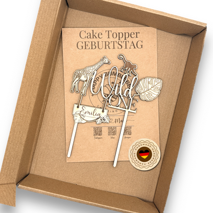 Geburtstag Cake Topper "Wild One" Personalisiert aus Holz - Happy Bumblebee