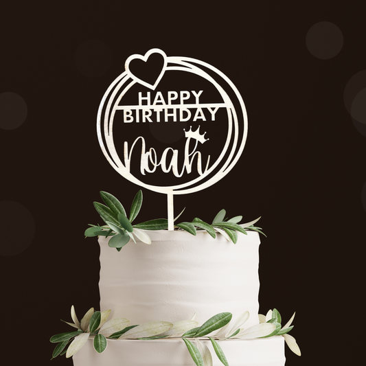 Geburtstag Cake Topper "Name mit Herz & Krone" Personalisiert aus Holz - Happy Bumblebee