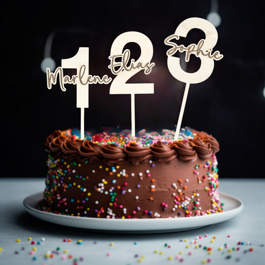 Geburtstag Cake Topper "Zahl mit Name" Personalisiert aus Holz - Happy Bumblebee