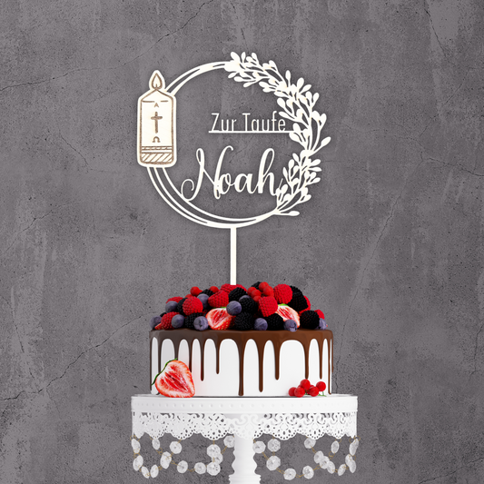 Taufe Cake Topper "Kerze" Personalisiert aus Holz - Happy Bumblebee