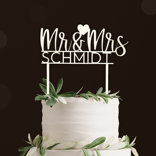 Cake Topper Hochzeit Personalisiert - (Mr&Mrs + Nachname)