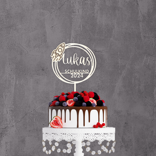 Einschulung Cake Topper "Raketen" Personalisiert aus Holz - Happy Bumblebee