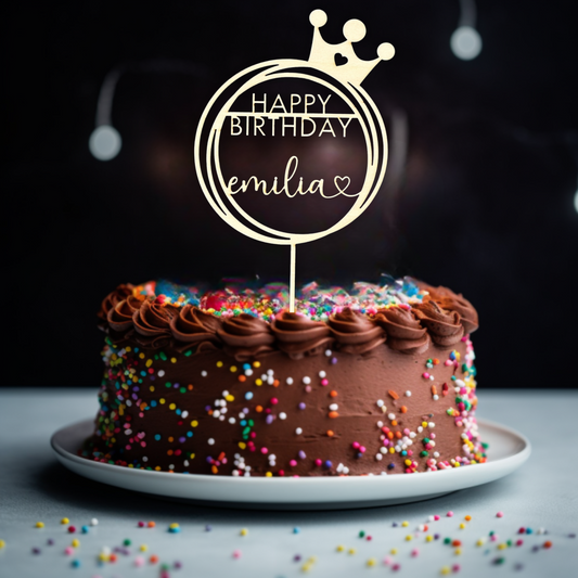 Geburtstag Cake Topper "Name+Herz" Personalisiert aus Holz - Happy Bumblebee