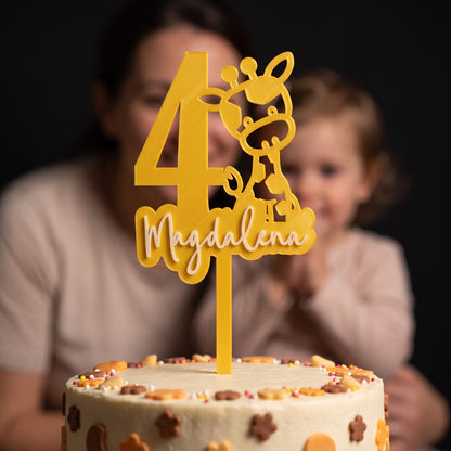 Cake Topper Zahl mit Giraffe, im Einsatz auf einer Geburtstagstorte