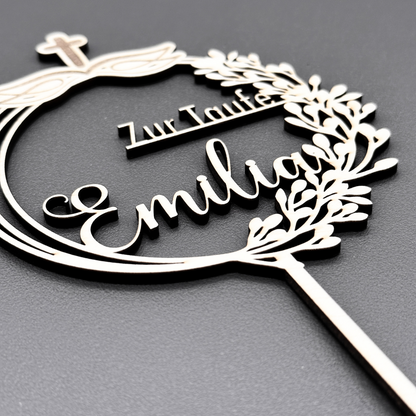 Taufe Cake Topper "Kreuz" Personalisiert aus Holz - Happy Bumblebee