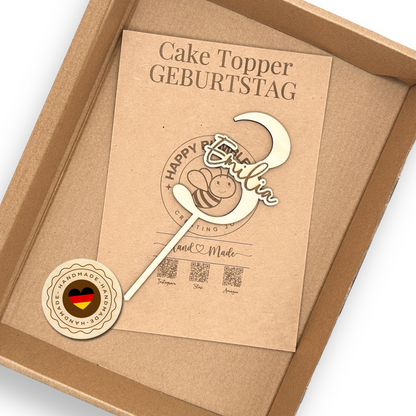 Geburtstag Cake Topper "Zahl mit Name" Personalisiert aus Holz - Happy Bumblebee