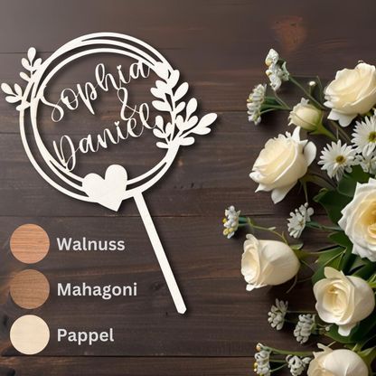 Hochzeit Cake Topper "Variante 8" Personalisiert aus Holz - Happy Bumblebee