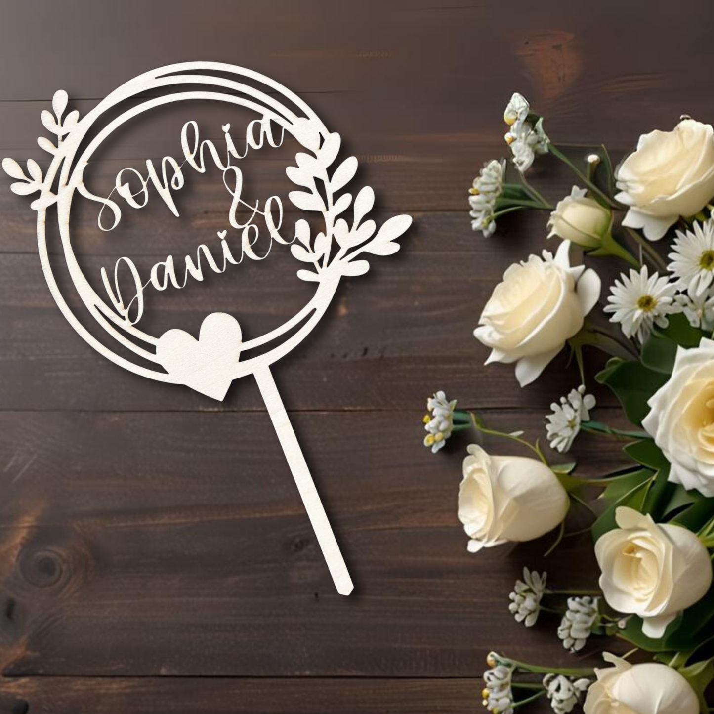 Hochzeit Cake Topper "Variante 8" Personalisiert aus Holz - Happy Bumblebee