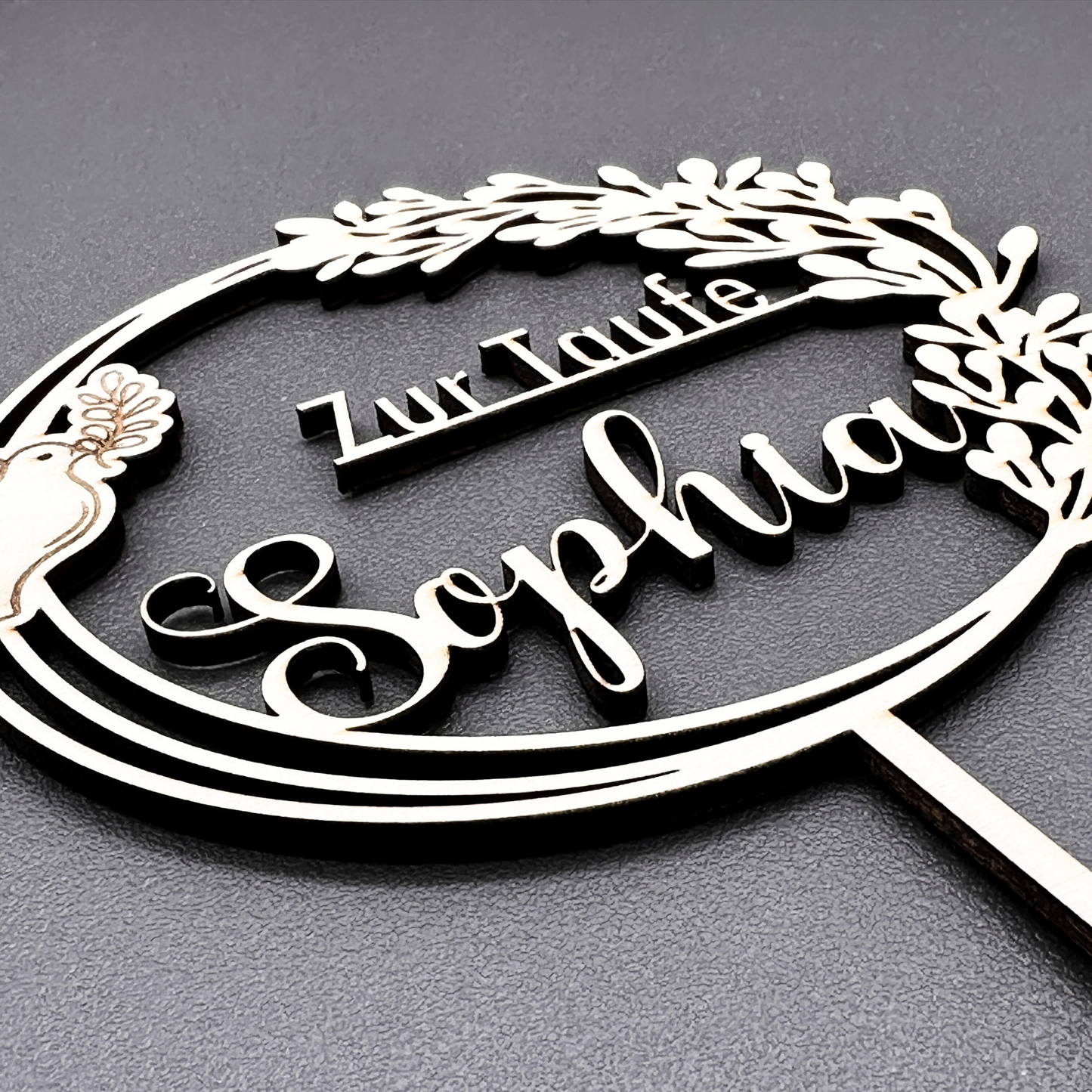 Taufe Cake Topper "Taube" Personalisiert aus Holz - Happy Bumblebee