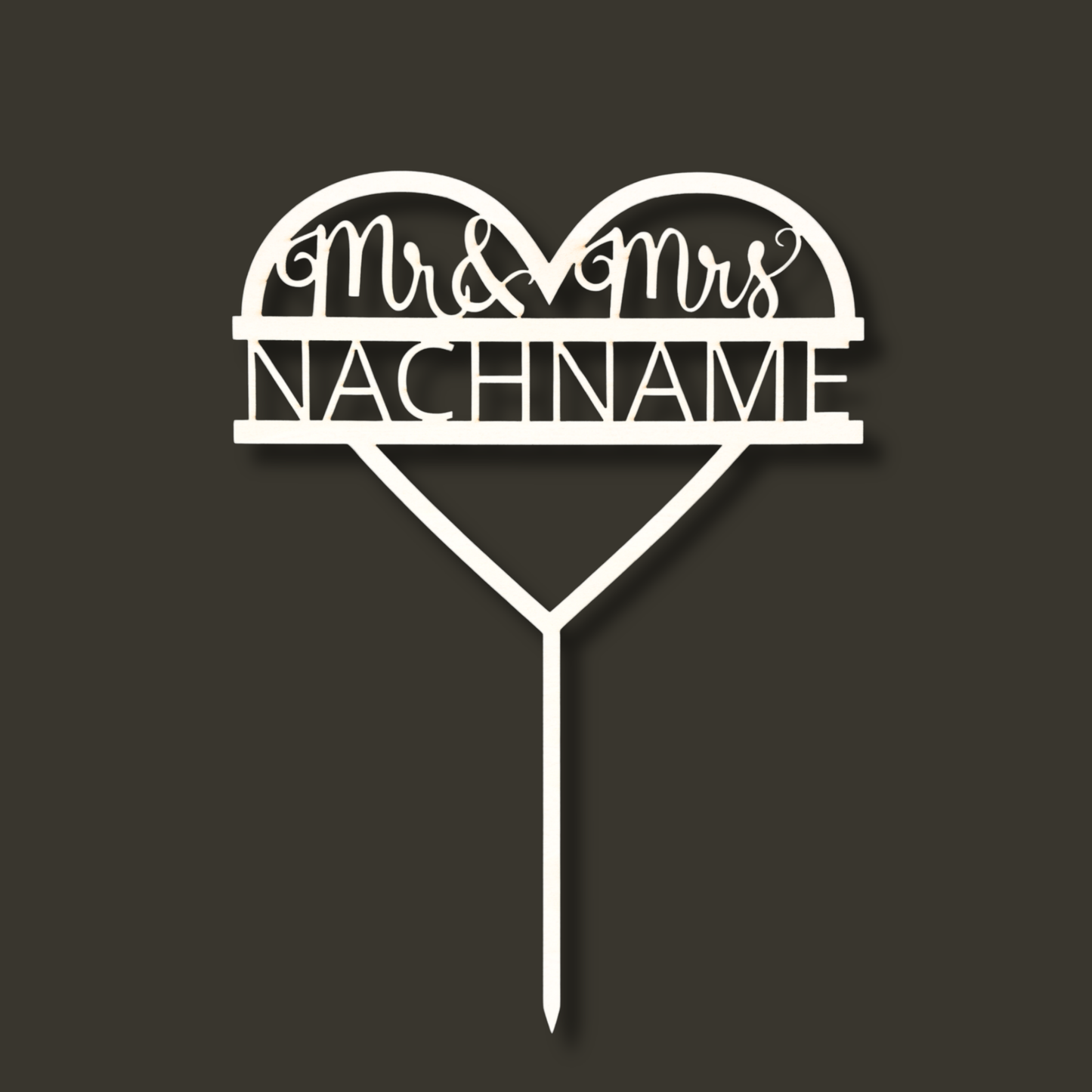 Cake Topper Hochzeit Personalisiert - (Herz + Mr&Mrs + Nachname)