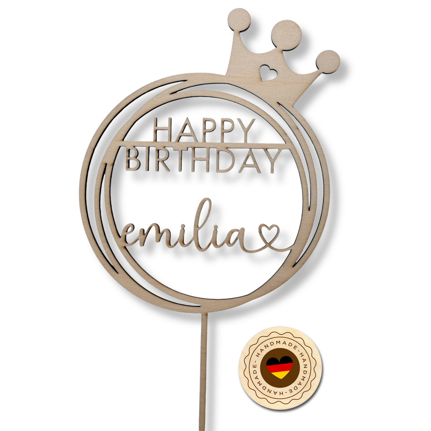 Geburtstag Cake Topper "Name+Herz" Personalisiert aus Holz - Happy Bumblebee