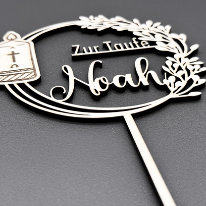 Taufe Cake Topper "Kerze" Personalisiert aus Holz - Happy Bumblebee