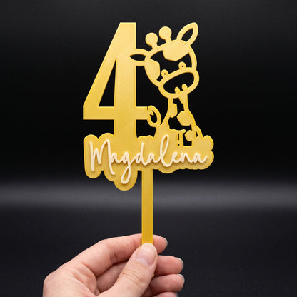 Cake Topper Zahl mit Giraffe, in der Hand gehalten