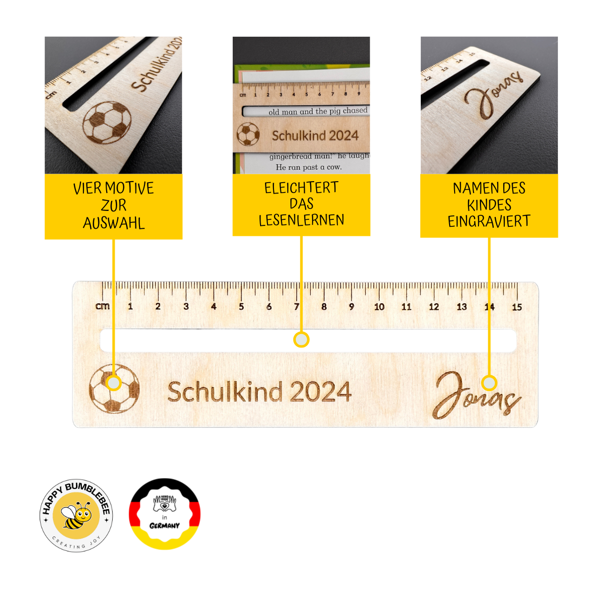 PERSONALISIERTES HOLZ LINEAL UND LESEHILFE - Happy Bumblebee Store