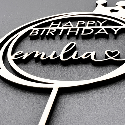 Geburtstag Cake Topper "Name+Herz" Personalisiert aus Holz - Happy Bumblebee
