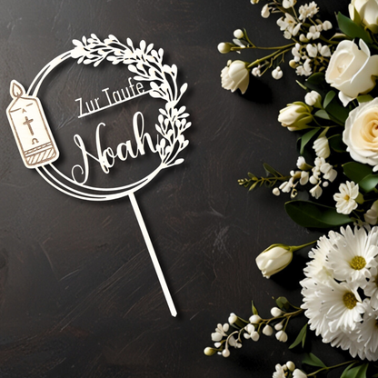 Taufe Cake Topper "Kerze" Personalisiert aus Holz - Happy Bumblebee
