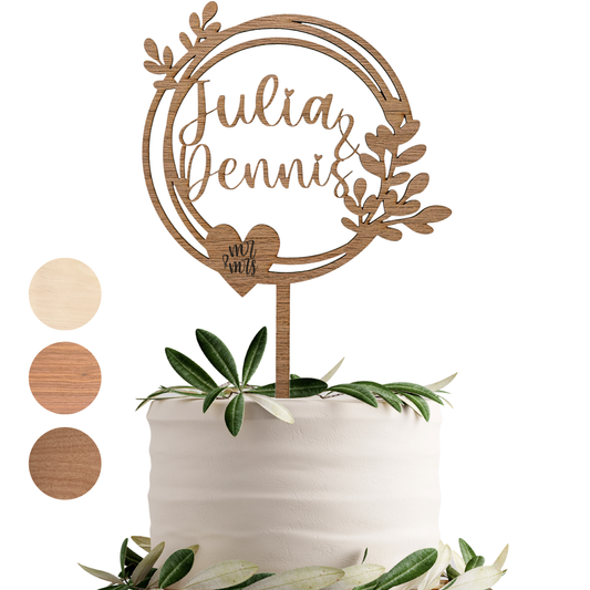 Hochzeit Cake Topper "Variante 8" Personalisiert aus Holz - Happy Bumblebee