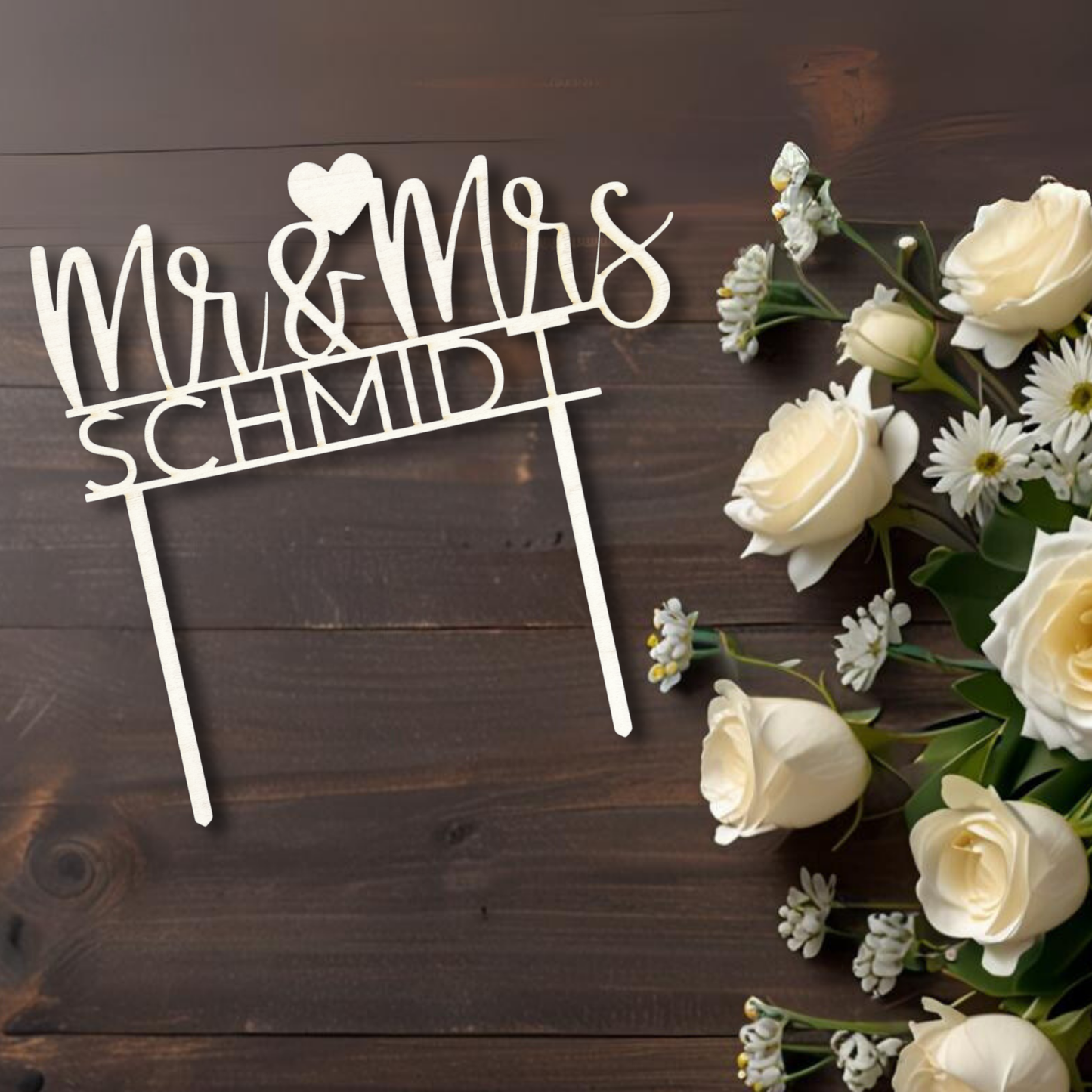 Cake Topper Hochzeit Personalisiert - (Mr&Mrs + Nachname)