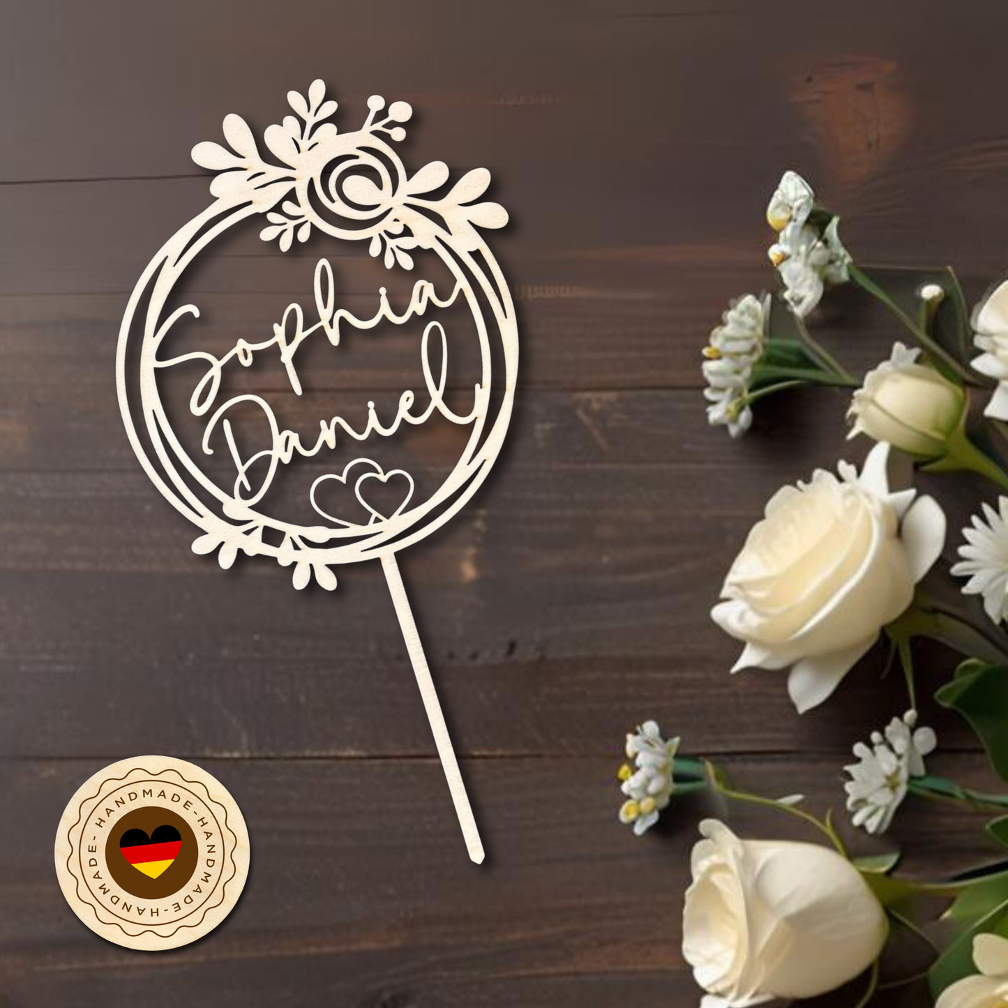 Cake Topper Hochzeit Personalisiert - (Namen + Doppelherz)