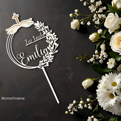 Taufe Cake Topper "Kreuz" Personalisiert aus Holz - Happy Bumblebee