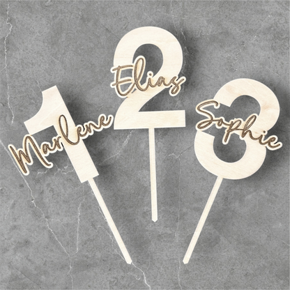 Geburtstag Cake Topper "Zahl mit Name" Personalisiert aus Holz - Happy Bumblebee