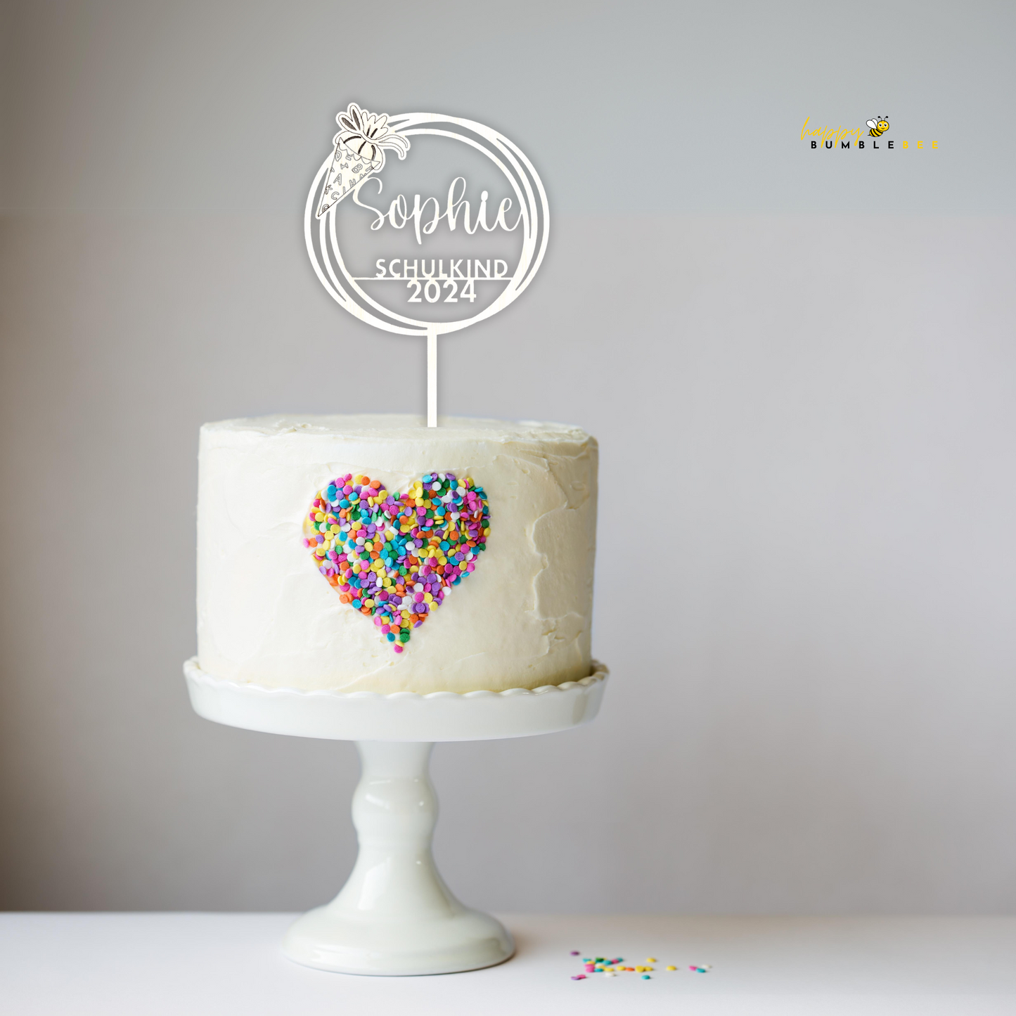 Einschulung Cake Topper "Schultüte" Personalisiert aus Holz - Happy Bumblebee