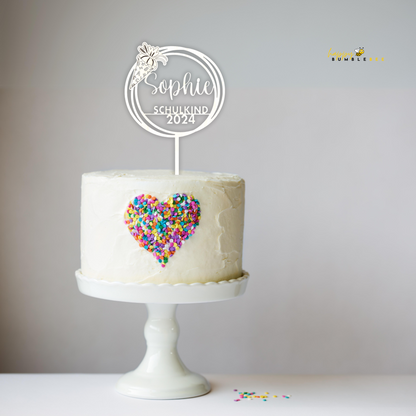 Einschulung Cake Topper "Schultüte" Personalisiert aus Holz - Happy Bumblebee