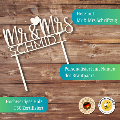 Cake Topper Hochzeit Personalisiert - (Mr&Mrs + Nachname)