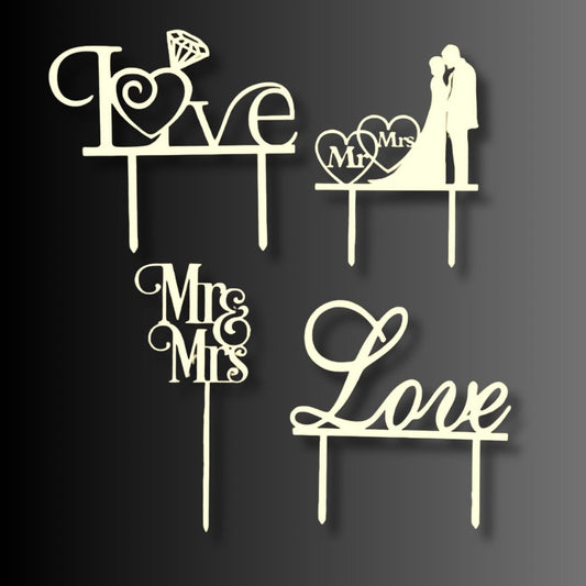 HappyBumblebee Cake Topper aus Holz, Tortenstecker, Kuchendeko, Topper Kuchen, Hochzeit, (4er Set)