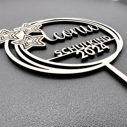 Einschulung Cake Topper "Sterne" Personalisiert aus Holz - Happy Bumblebee