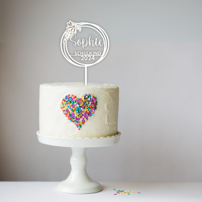 Einschulung Cake Topper "Schultüte" Personalisiert aus Holz - Happy Bumblebee