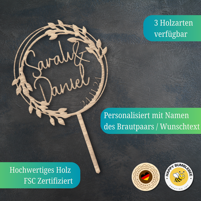 Hochzeit Cake Topper "Variante 15" Personalisiert aus Holz - Happy Bumblebee