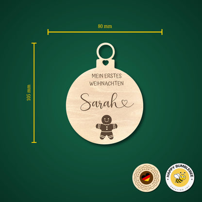 Happy Bumblebee - Personalisierter Weihnachtsbaum Anhänger – Wunschnamen und Motiveauswahl – Nachhaltiger Christbaumschmuck mit Wunschname