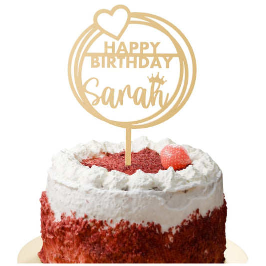 Geburtstag Cake Topper "Name mit Herz & Krone" Personalisiert - Happy Bumblebee