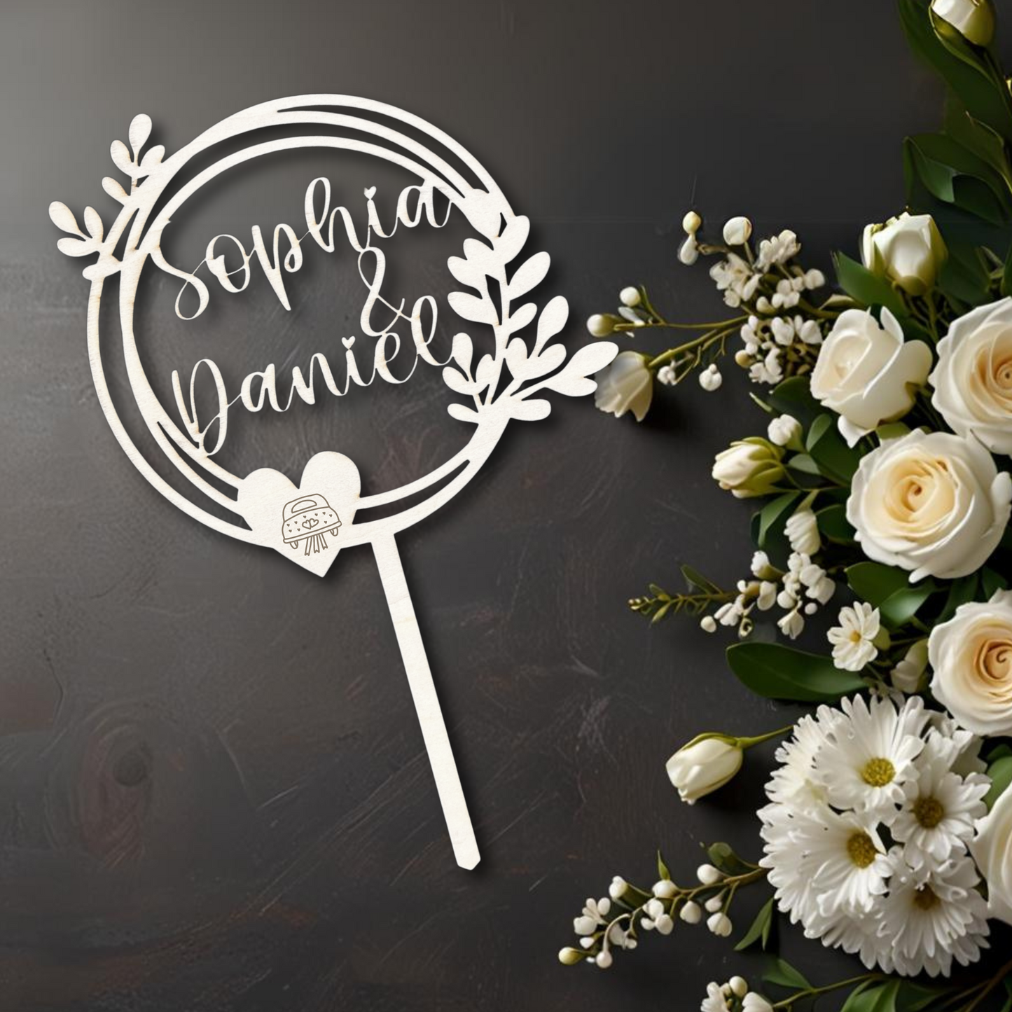 Cake Topper Hochzeit Personalisiert -  (Namen & Herz Motiv)