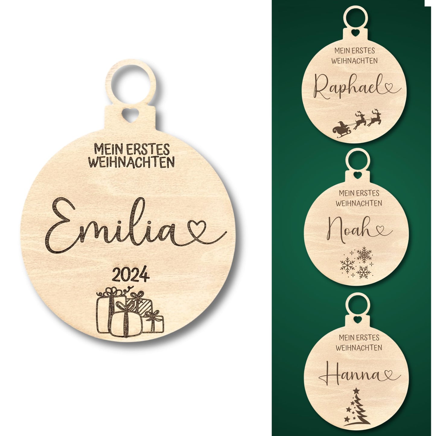 Happy Bumblebee - Personalisierter Weihnachtsbaum Anhänger – Wunschnamen und Motiveauswahl – Nachhaltiger Christbaumschmuck mit Wunschname