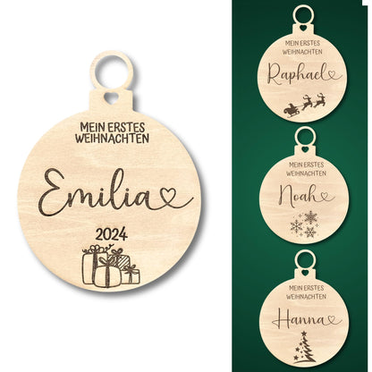 Happy Bumblebee - Personalisierter Weihnachtsbaum Anhänger – Wunschnamen und Motiveauswahl – Nachhaltiger Christbaumschmuck mit Wunschname
