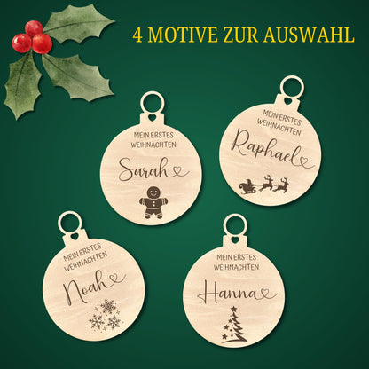 Happy Bumblebee - Personalisierter Weihnachtsbaum Anhänger – Wunschnamen und Motiveauswahl – Nachhaltiger Christbaumschmuck mit Wunschname