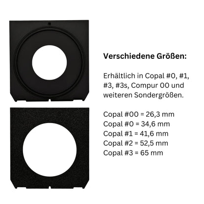 Großformat Objektivplatine für Linhof, Wista etc Compur Copal #00 #0 #1 #2 #3