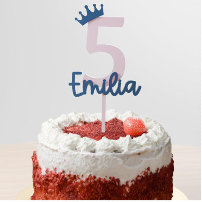 Cake Topper Geburtstag Personalisiert – Zahl mit Krone und Name
