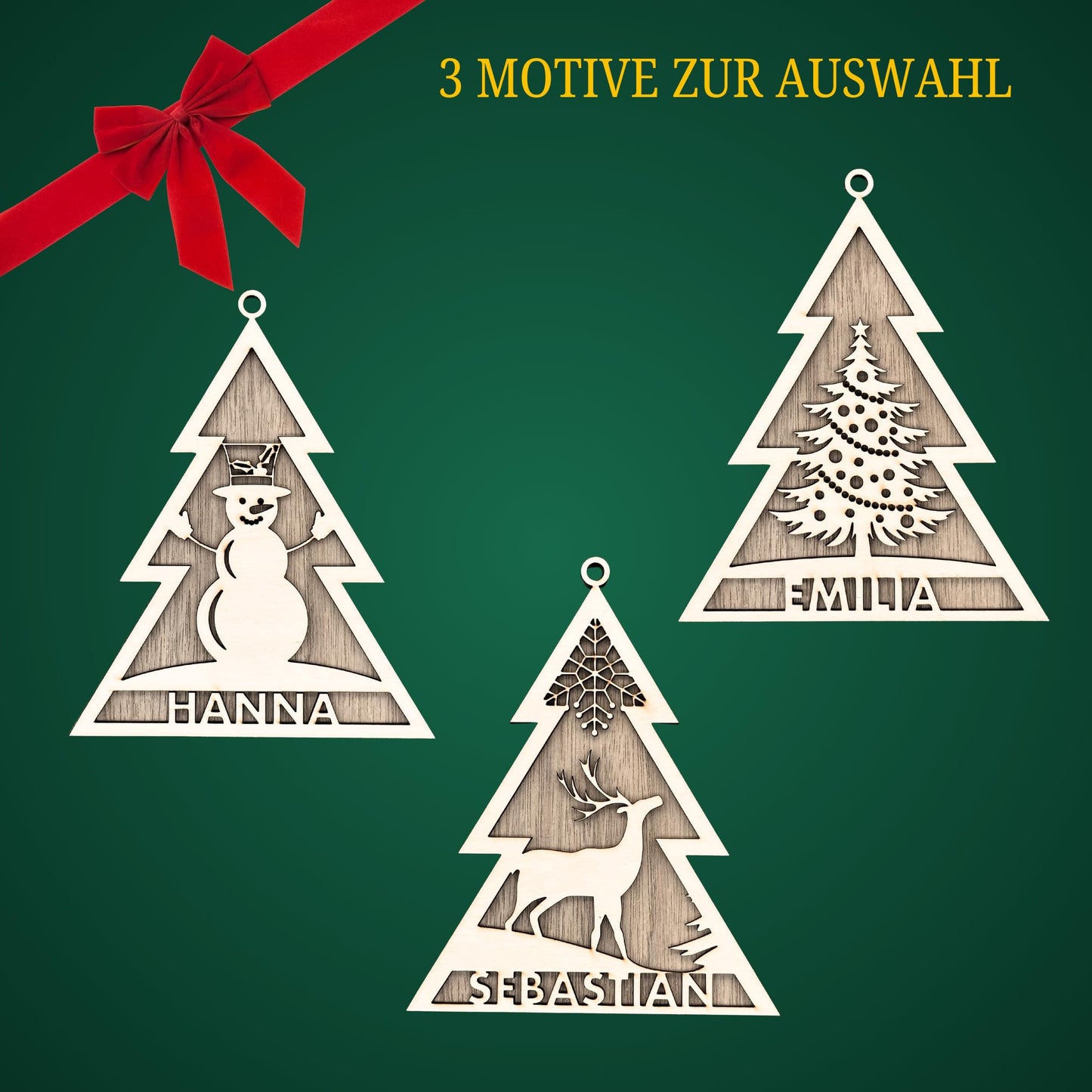 Happy Bumblebee - Personalisierter Weihnachtsbaum Anhänger – Wunschnamen und Motiveauswahl – Nachhaltiger Christbaumschmuck mit Wunschname